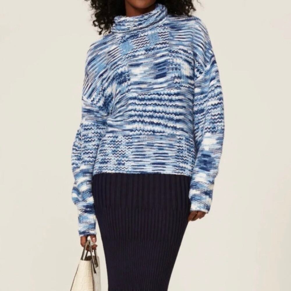 Staud Benny Spacedye Chunky Turtleneck Sweater Women's Large Blue White